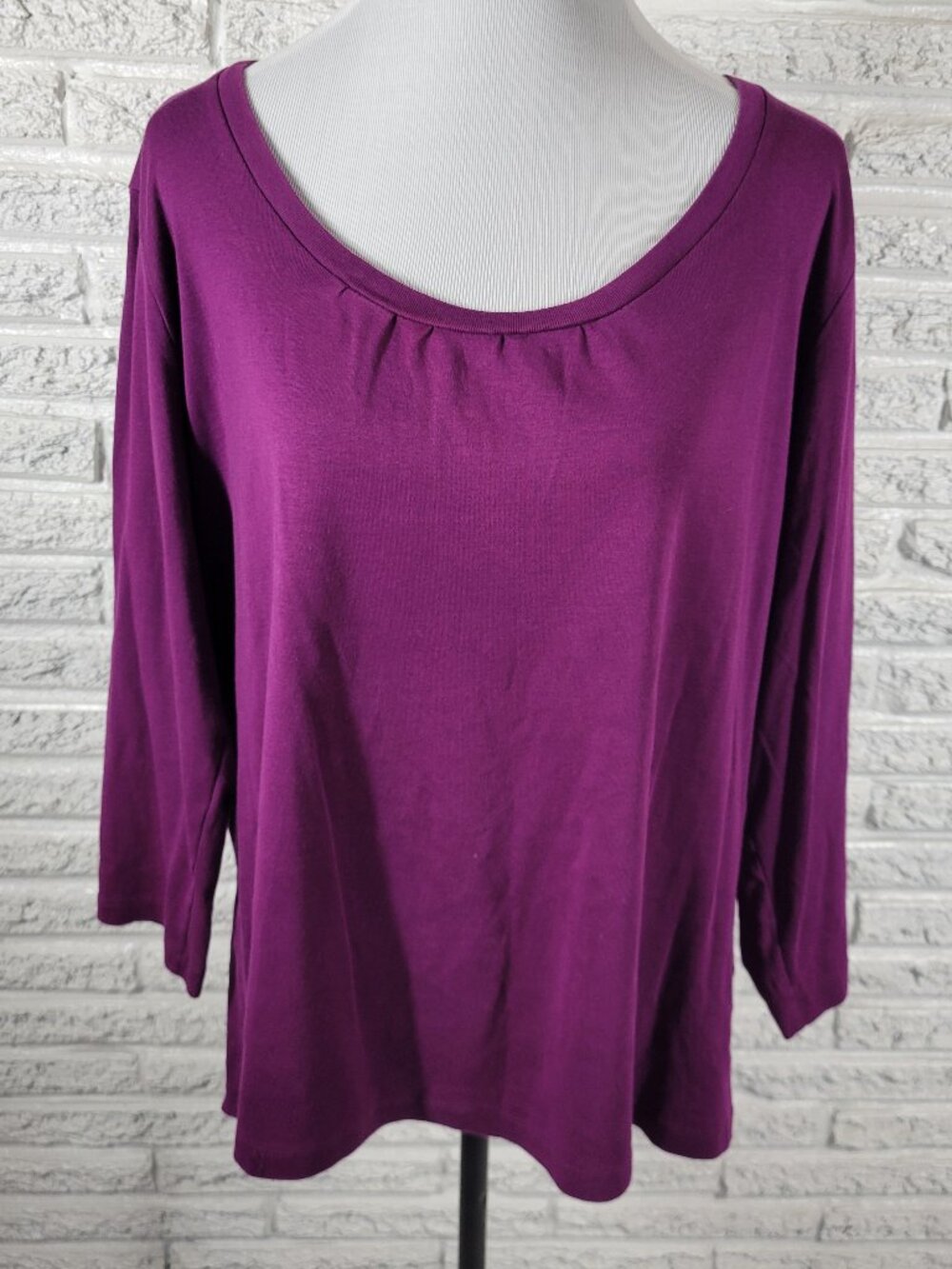 Jones New York Sport Tee 2X Purple 100% Cotton 3/4 Sleeve Top Plus Size PUR3E